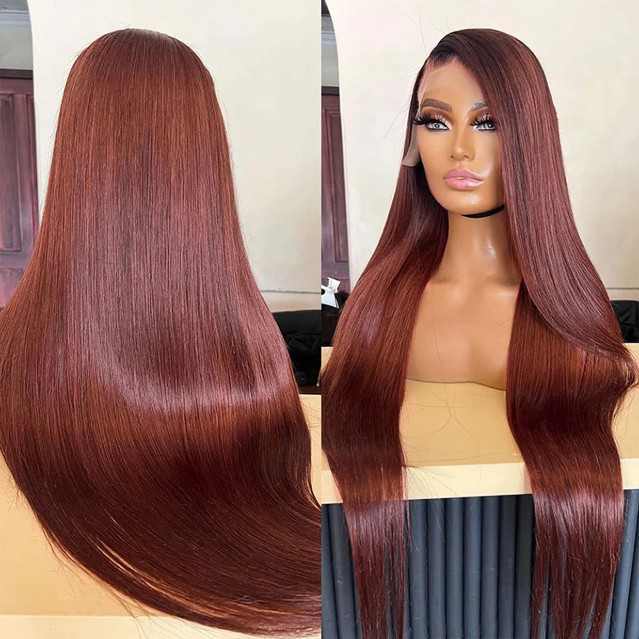 Reddish Brown 13x6 Lace Frontal Wig Bone Staight Dark Red Brown Lace Front Human Hair Wigs On Clearance Sale Preplucked Glueless