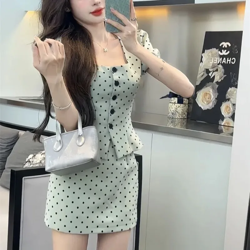 Yellow Mini Midi 2 Pieces Sets for Women Short Sleeve Party Woman Outfit Skirt Kawaii Korean Style Clothing New Arrivals Luxury