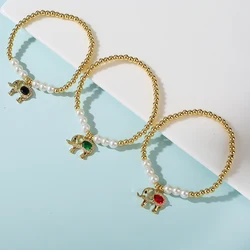 Animal Water Drop Ear Elephant Women Fashion Small White Pearl Beaded Bracelet Zircon Micro Inlaid Creative Cute Jewelry