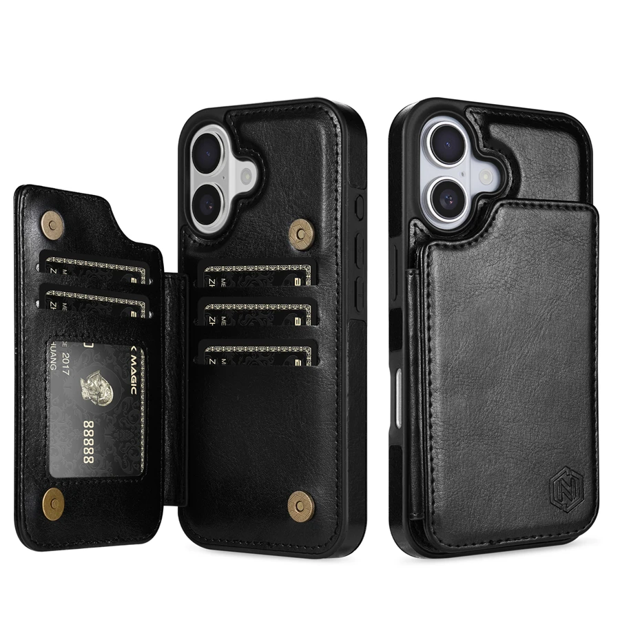 Portemonnee RFID-blokkerende laag bescherming anti-diefstal magnetische leren hoes voor iPhone Air 17 Pro Max 16e 15 Plus 14 13 12 11 kaarthouder