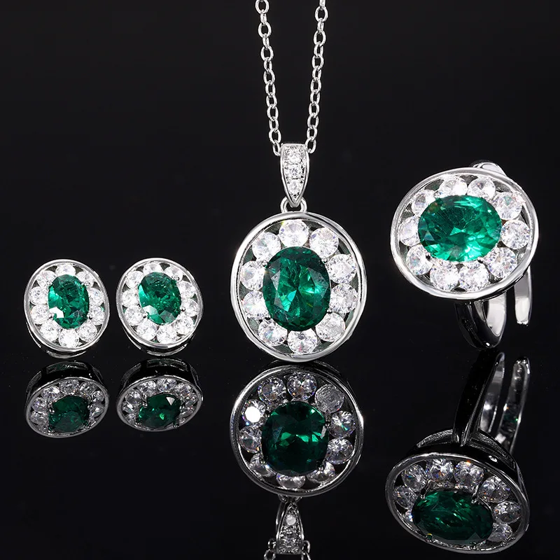 

Jewelry Gold-Plated Vintage Green Nano Gemstone Egg-Shaped Set8*10-6*8