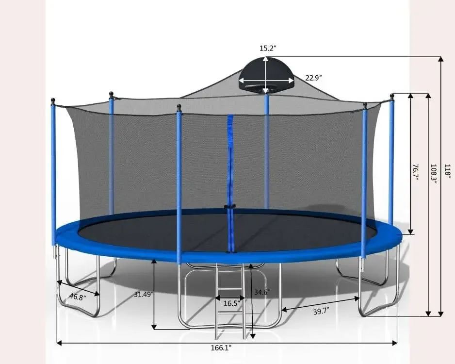 1000 LBS 14FT Outdoor Trampoline with Basketball Hoop & Safety Enclosure Net -ASTM Approved, Backyard Trampoline, Recreational