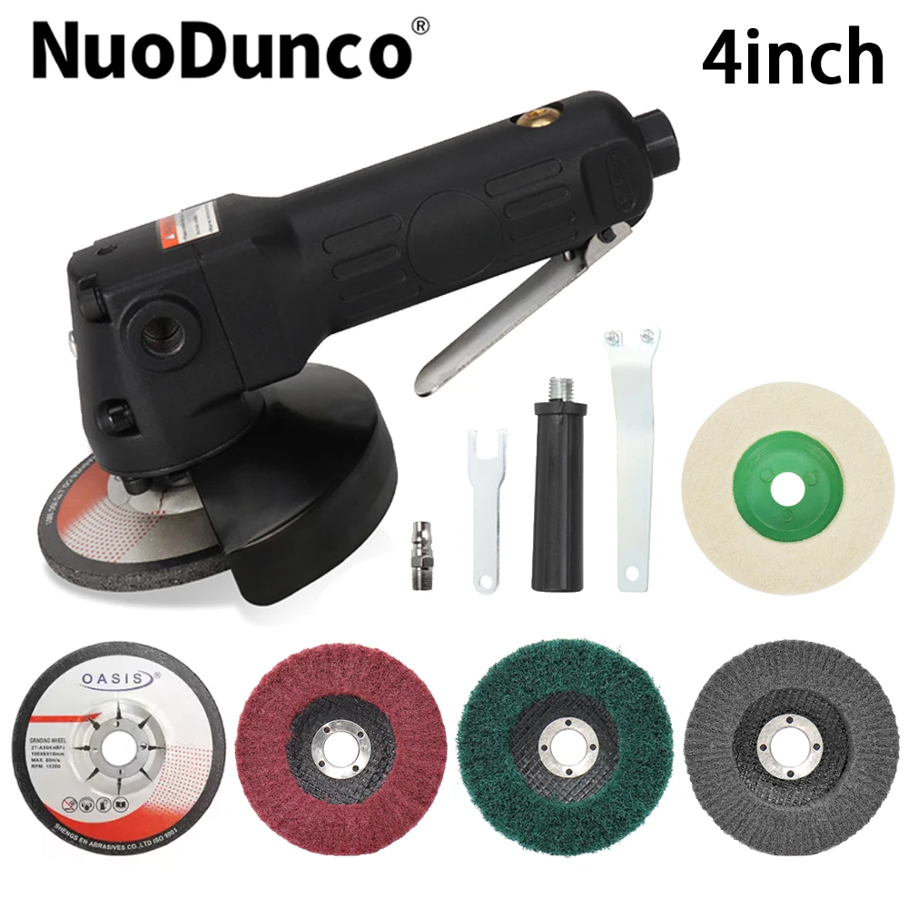 

4inch Pneumatic Angle Grinder Air Polisher with Nylon Flap Disc Wool Buffing Pad Grinding wheel for Metal Woodworking Polishing