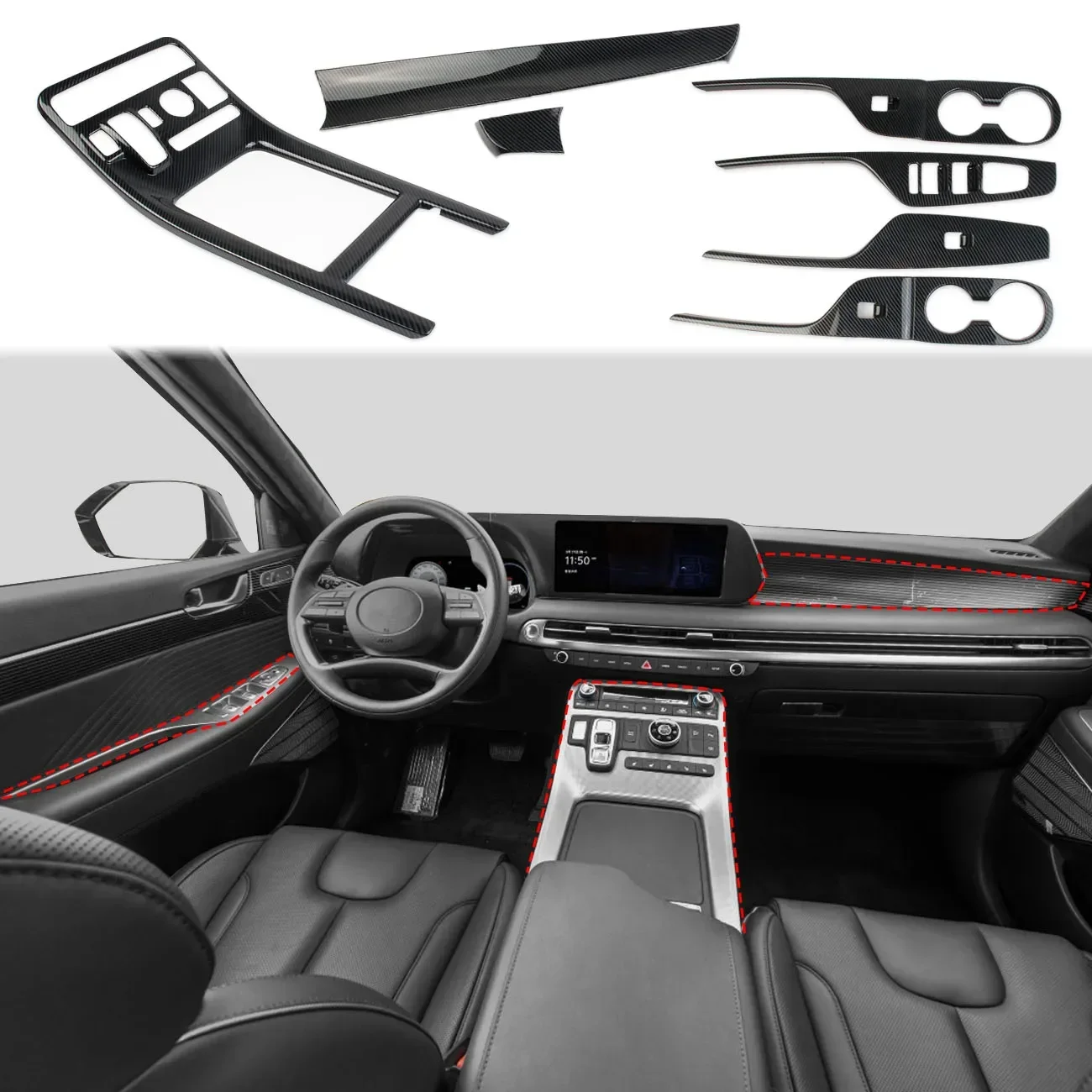 

or Accessories Central Control Carbon Fiber Kits Trim Cover Fit for Hyundai Palisade 2022 2023 Decoration Accessoriescustom