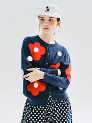 imakokoni original design new knitwear coat for autumn and winter Red flowers single breasted long sleeve polka dot top 234259