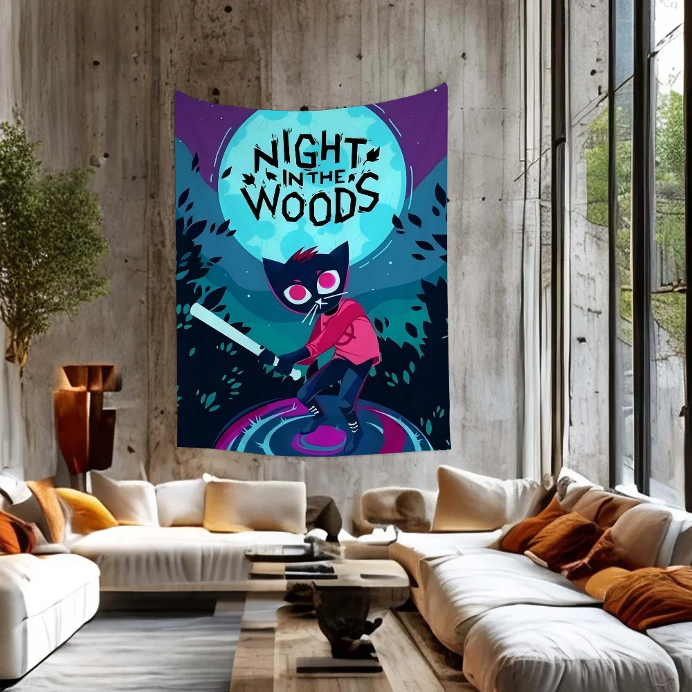 

Night In The Woods Cartoon Tapestry Hippie Flower Wall Carpets Dorm Decor Art Home Decor