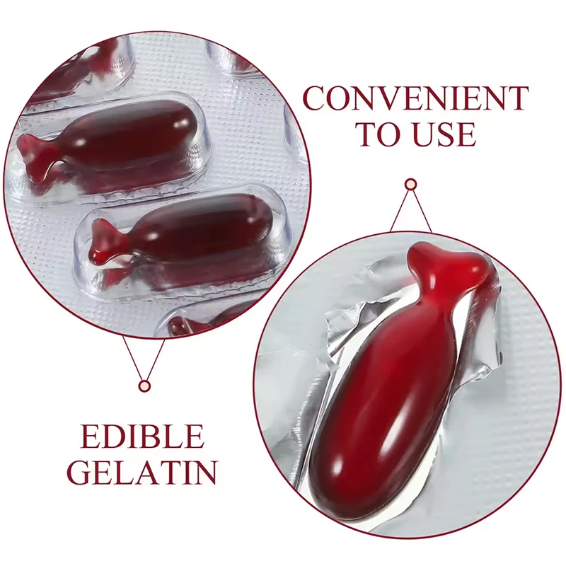 2Pcs Fake Blood Pill Vampire Toy Capsules Horror Funny Toy Halloween Prank Toy Artificial Blood Pills Fake for Mouth Capsules