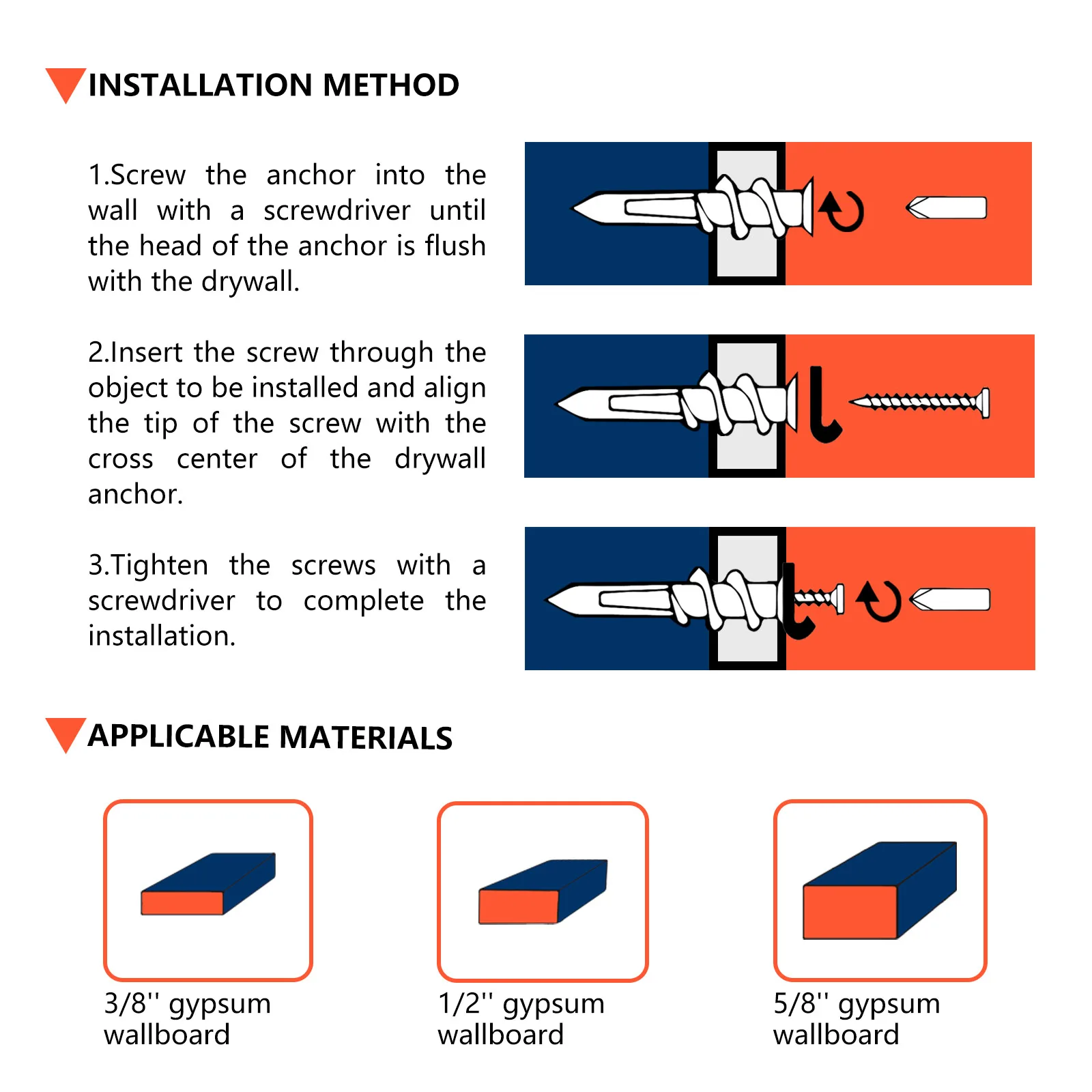 80Pcs Self Drilling Drywall Anchors and #8 Screws Wall Anchors for Drywall Heavy Duty Holds Upto 75LB No Pre Drill Hole Required image 6