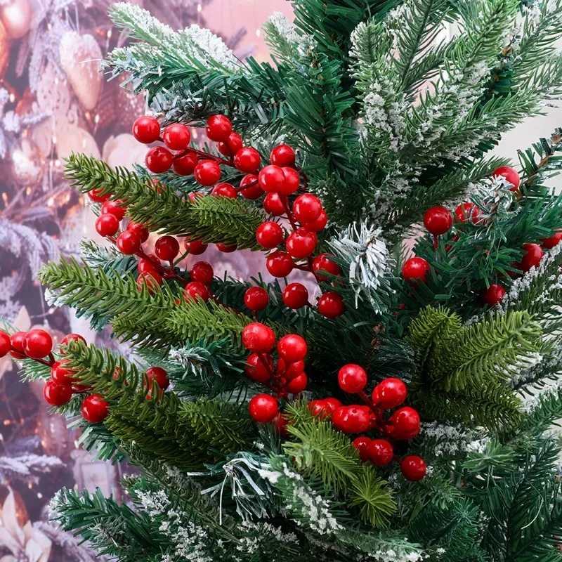 32/60pcs Artificial Pine Needles Fake Red Berry Stems Branches Greenery Pine Picks Christmas Red Holly Berry DIY Xmas Tree Drops