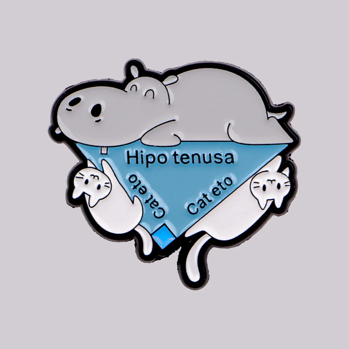 Broche de Esmalte de Animais Fofos (Hipopótamo, Gato) com Régua Triangular, Pin de Lapela, Distintivo, Acessório de Vestuário, Presente de Joia Divertido