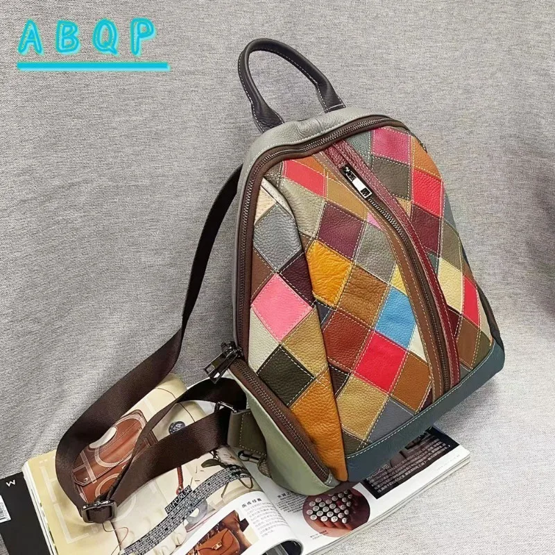 Women's Backpack Luxury Brand Genuine Leather Fashion Women's Backpack Handmade Stitching Color Travel Backpack High Quality