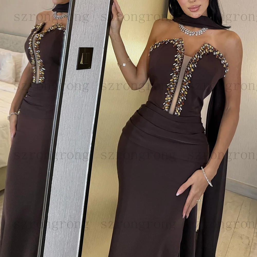 

customization Strapless Evening Dress Rhinestone Beading Backless Sleeveless mermaid Long Prom Gown Modern Long Party Dress