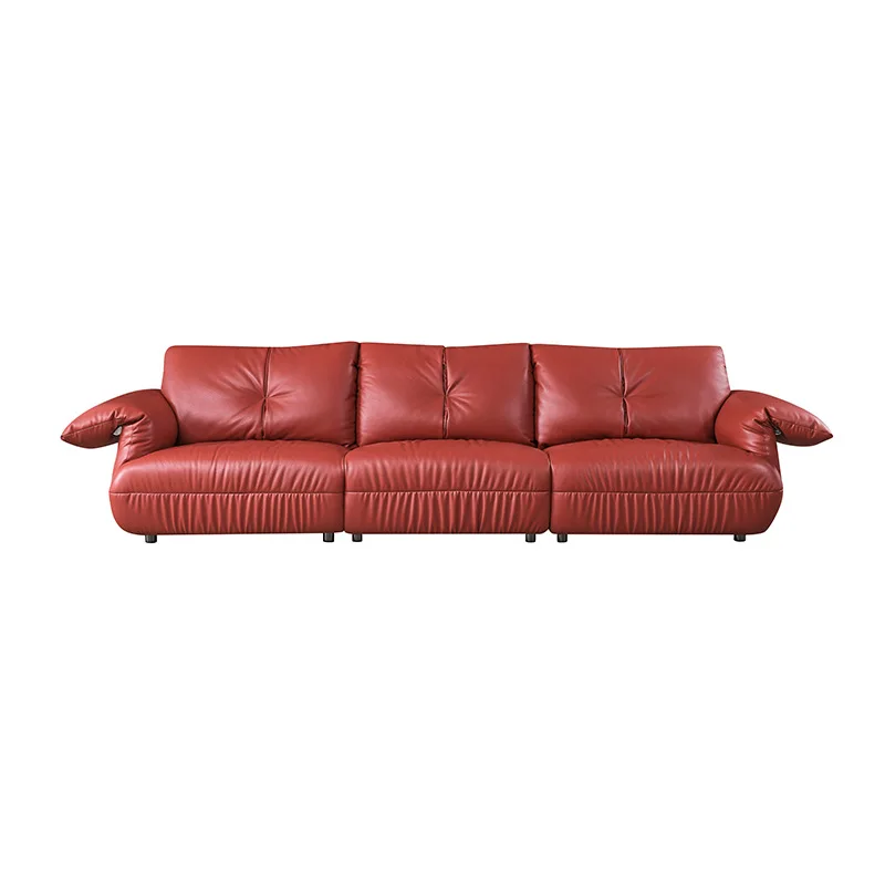 

Simple straight row sofa first layer cowhide art sofa living room light luxury high-end leather sofa