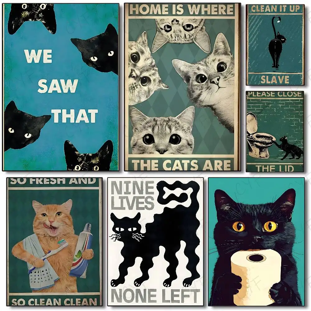Süße schwarze Katze Kunst sind Poster HD-Kunst klebrige Wand wasserdicht Zuhause Wohnzimmer Schlafzimmer Bar ästhetische Dekoration