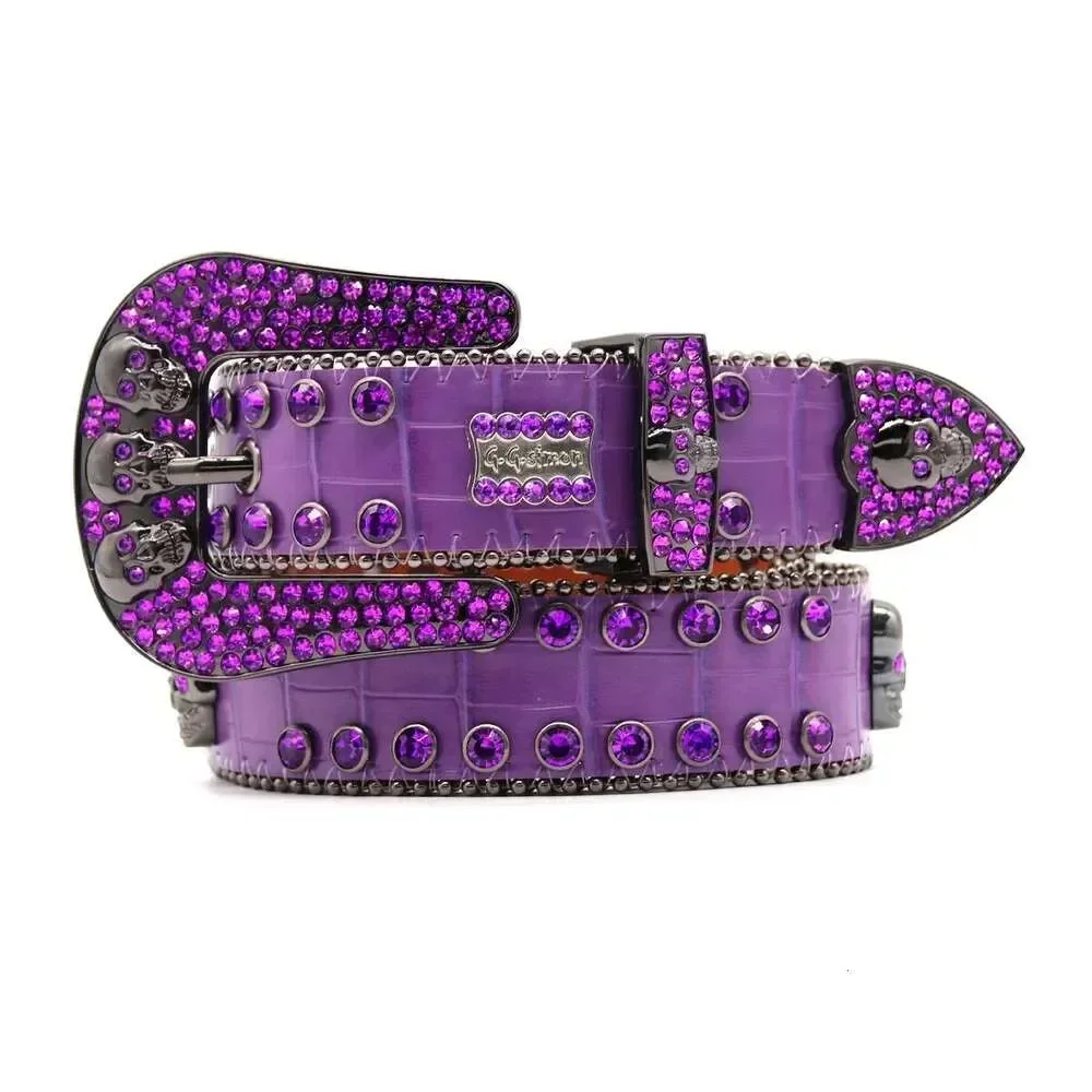 

Purple Crystal Studded Diamond Belt Luxury Brand Vintage Western Cowgirl Cowboy Rhinestones Bling Bling Belts for Unisex 829