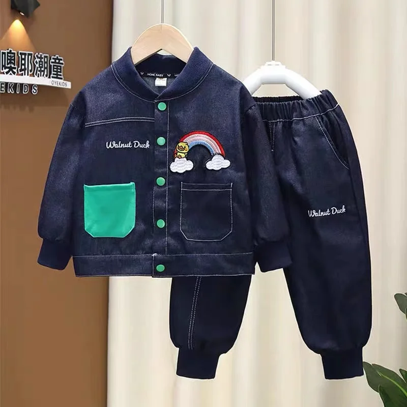 Spring Autumn Denim Suit Baby Boy Clothes Fashion Boutique Cardgan Jacket+Pants Two Piece Festival Suit Kids Sport Outfits New