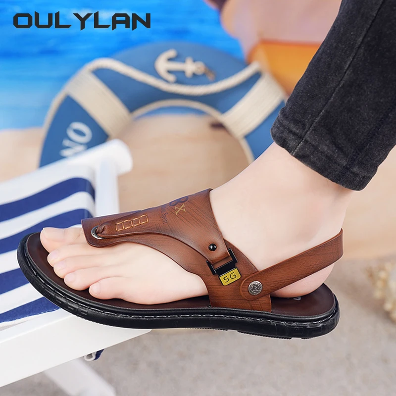 Breathable Men\'s Slippers Summer Water Trekking Beach Sandals Fashion Soft Sole Leather Shoes for Men Anti Slip Flip flo