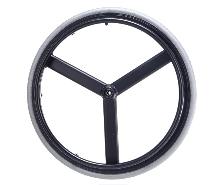 24 Inch Quick-Release Rear Wheel Assembly for Sport Wheelchair, Aluminum Push Rim Pneumatic Tires 12.7mm Axle Use
