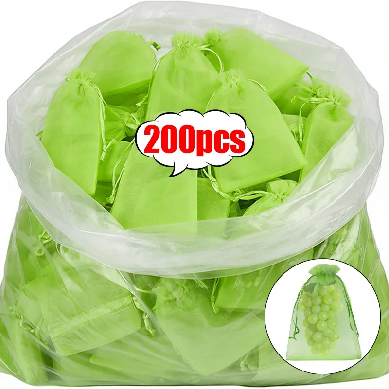 

10/200x Green Fruit Protection Drawstring Bags Plant Vegetable Grow Netting Bag Insect-proof Anti-Bird Organza Mesh Pouch Covers