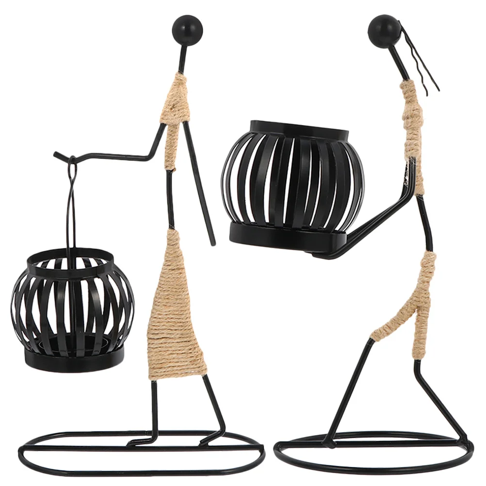 

2pcs Iron Hemp Rope Vintage Holder Small Shape Tabletop Decor Metal Stand For Home Party Wedding Centerpiece