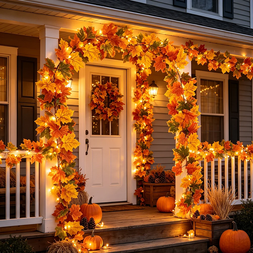 175cm Thanksgiving Decor Artificial Fall Maple Leaf Garland Autumn Leaves Vine Home Door Decoration Wedding Halloween Party