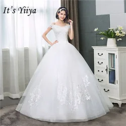 It's YiiYa Sexy Boat Neck Wedding Dresses Simple Off White Cheap Princess Lace up Floor Length Plus size Wedding Gown HS284