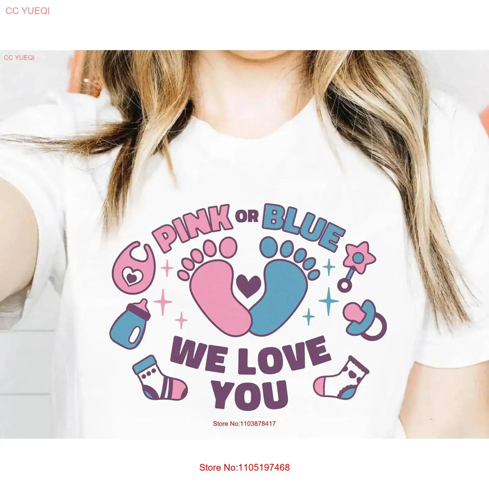 

Розовая или синяя женская футболка We Love You с раскрыванием пола в стиле ретро, милая забавная винтажная стираная универсальная повседневная футболка ко Дню матери