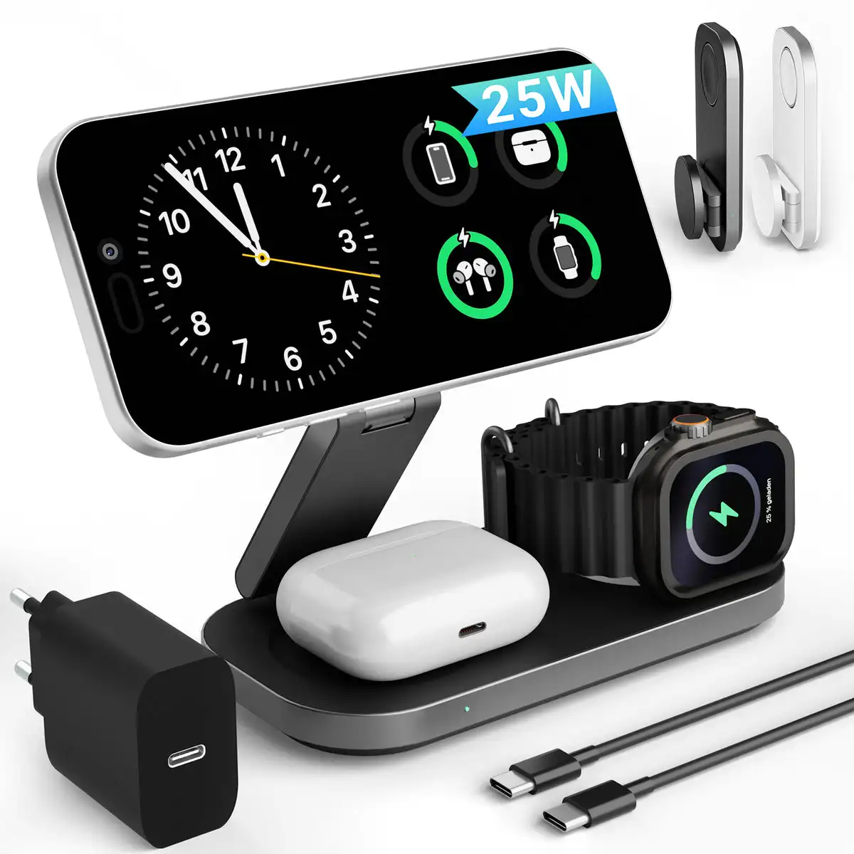25w Travel Charger - MagSafe Wireless Charger Induktive Ladestation für iPhone Samsung - GreenHec