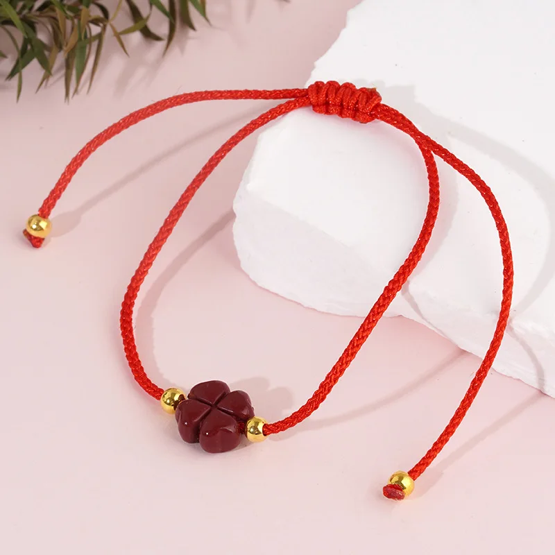 الطبيعية الأرجواني الزنجفر محظوظ البرسيم اليدوية حبل أحمر محظوظ الإسورة النساء الرجال محظوظ الخلخال سوار