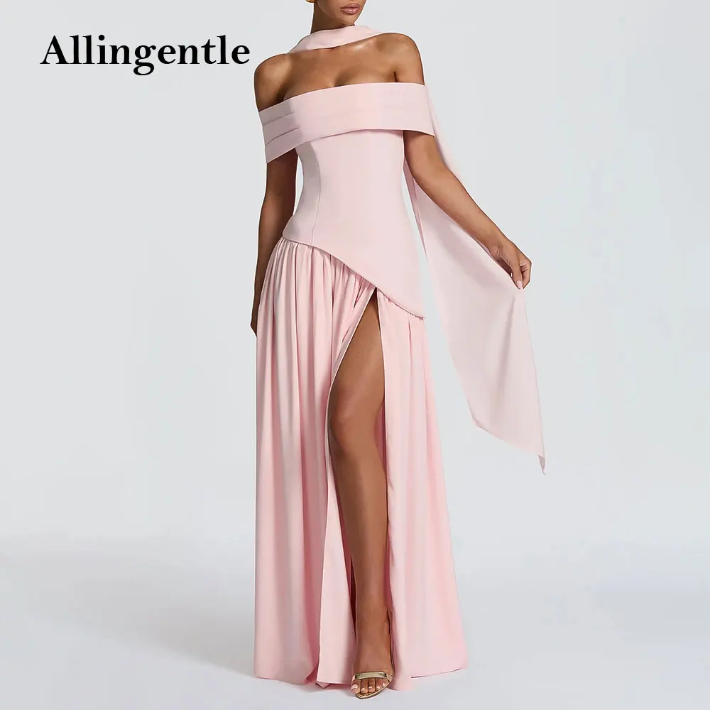 

Элегантное вечернее платье с открытыми плечами и разрезом, однотонное плиссированное шифоновое платье с драпировкой на ленте, розовые вечерние платья по индивидуальному заказу
