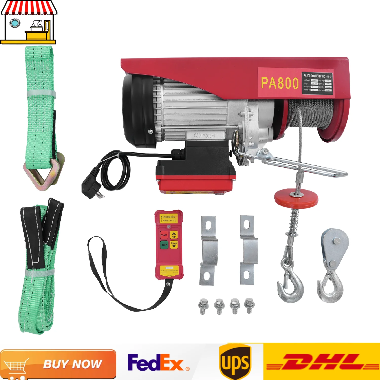 Paranco elettrico 220V 800kg |   Verricello elettrico in filo d'acciaio con altezza di sollevamento da 39,37 piedi con telecomando wireless per garage