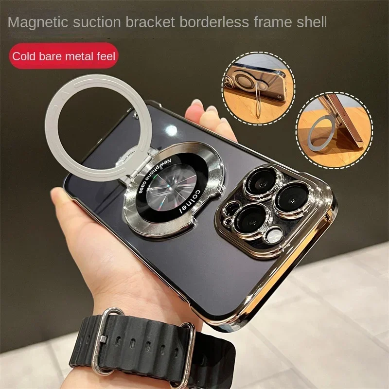 

High Transparent Magnetic for iphone13 14 15 Pro Max phone case with stand Apple Magsafe 14PROMAX frameless protective cover