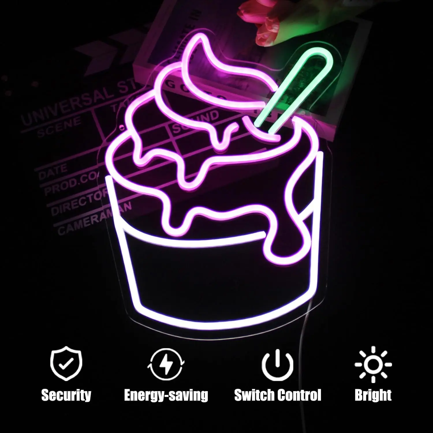 Ice Cream Neon Sign USB Powered Dimmable Neon Light For Wall Decor Bedroom Decor Party Birthday Handmade Art Gift Dessert Shop