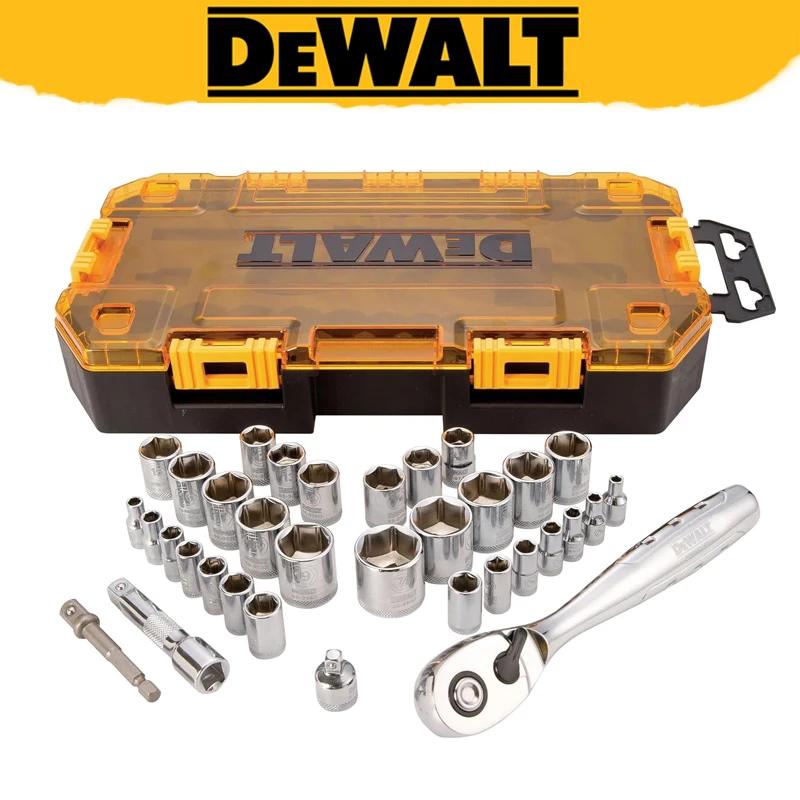 

DEWALT DWMT73804 Drive Socket Set 34-Piece 3/8-Inch Drive SAE/Metric 72 Tooth Ratchet Mechanic Socket Set With Stackable Case