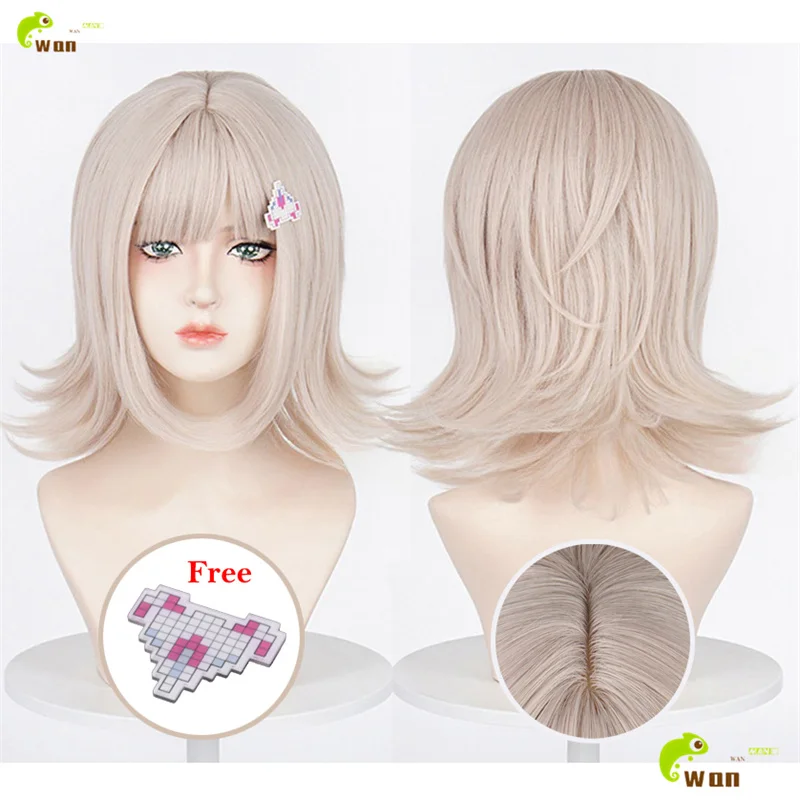 

Chiaki Nanami Cosplay Wig 35cm Pink Grey Short Wigs For Women Cosplay Anime Cosplay Wig Heat Resistant Synthetic Hair + Wig Cap