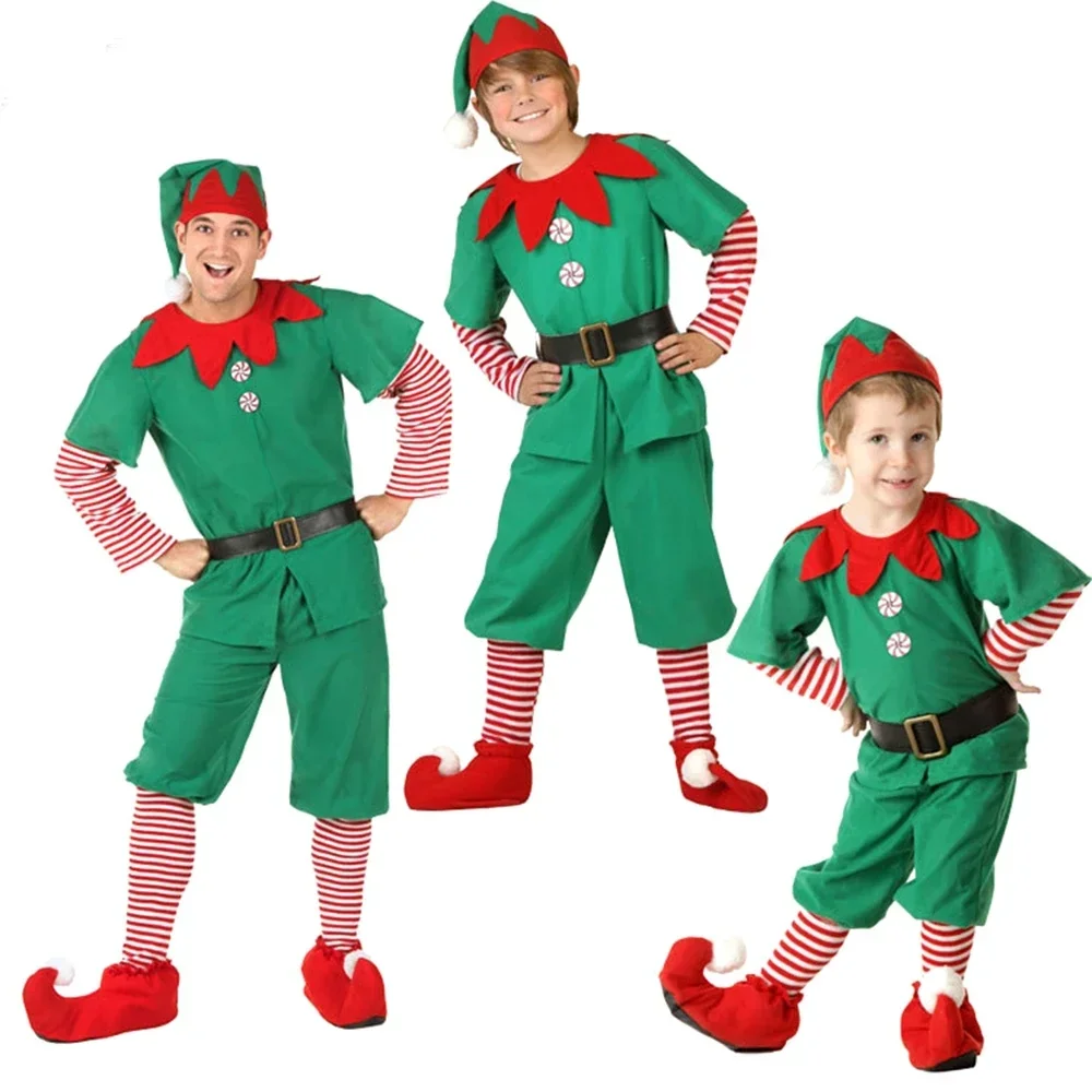 

Christmas Elf Costume Set Suitable for Men Kids Santa Claus Helper Clothing Boys Xmas New Year Family Party Clothes Carnival Set