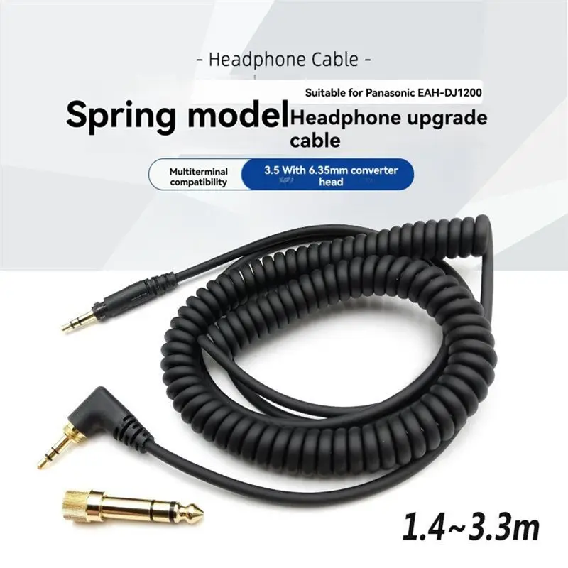 ABIJ-Spring Headphone Cable For Technics EAH-DJ1200 Headset Replacement Cable With 3.5Mm And 6.35Mm Connectors