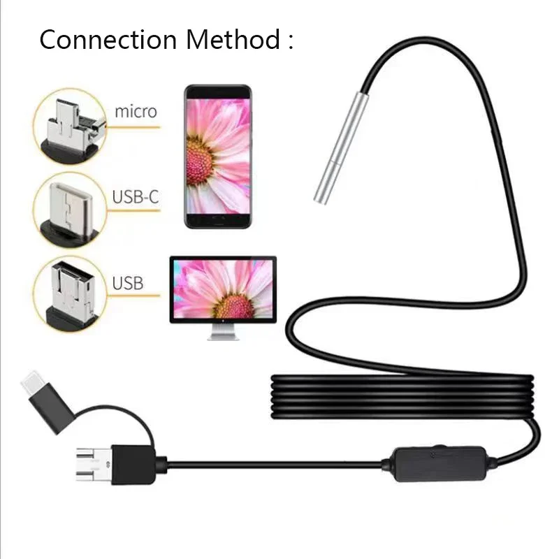 3In1 Endoscope Camera 3.9mm/5.5mm/8mm Snake Sewer Industrial Piping Borescope Car Inspection Endoscopic For Pc Android Type C