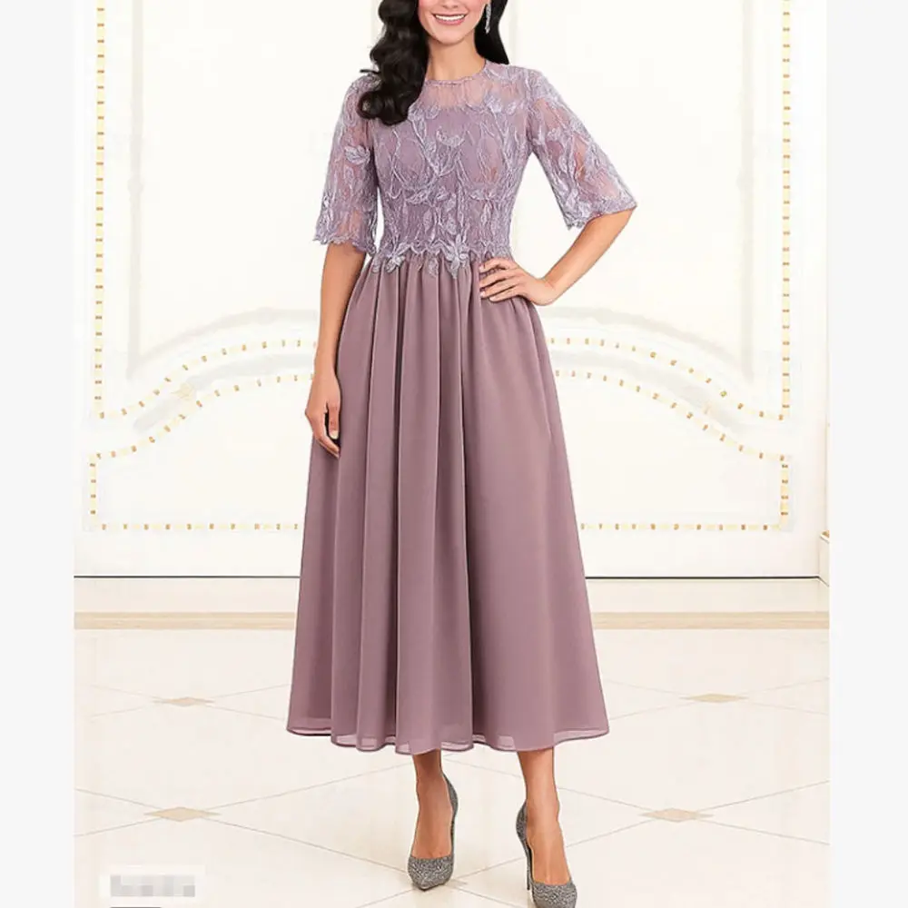 

Customized New In Elegant Long Mother of the Bride Dresses O-Neck Ankle-Length A-Line Wedding Guest Party Groom Dress 2026