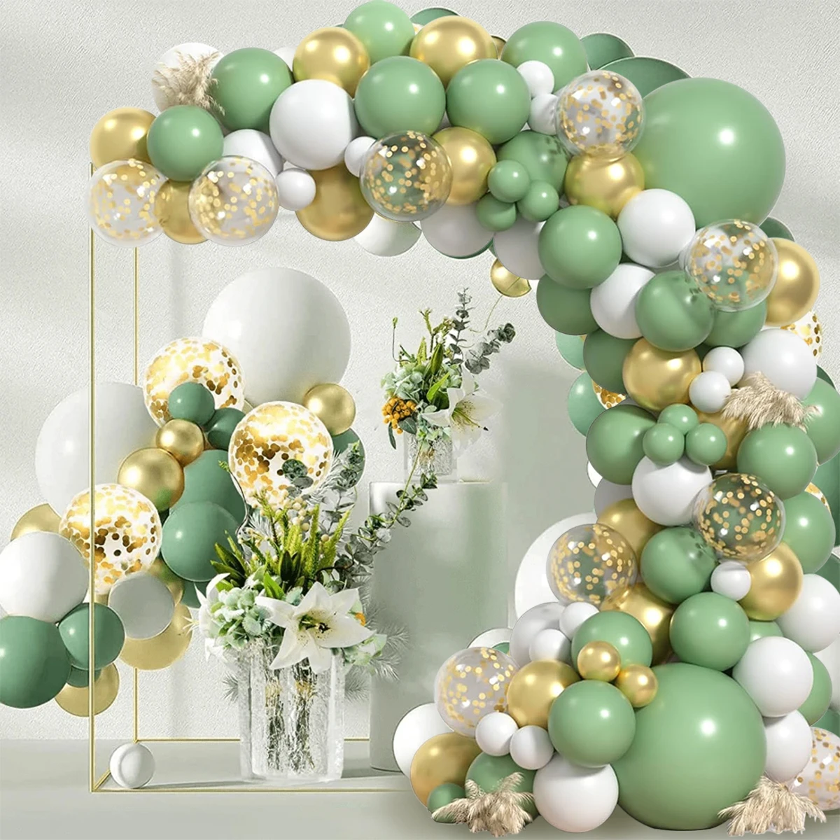 

Retro Bean Green White Confetti Balloon Garland Arch Kit Baby Box Set Happy One Birthday Party Decoration Kid Baby Shower Favors