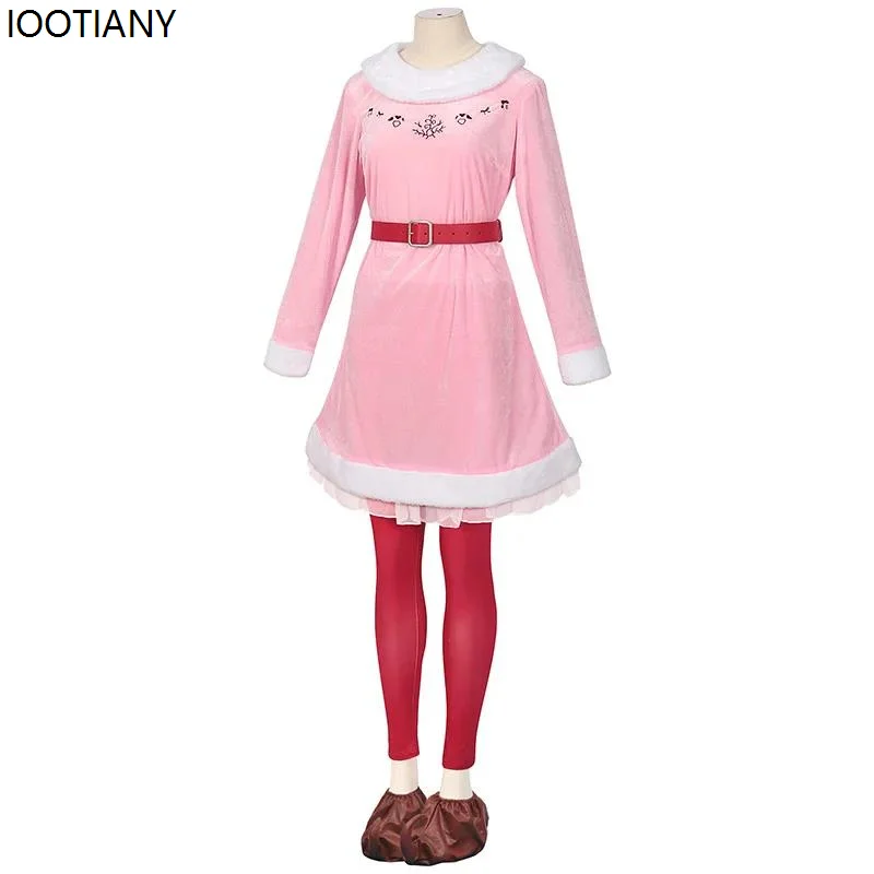 Herfst En Winter Kerst Kerstman Cosplay Kostuums Rood Roze Elf Fancy Fluwelen Jurk Vrouwen Sexy Xmas Party Maid Dress Up Nieuw