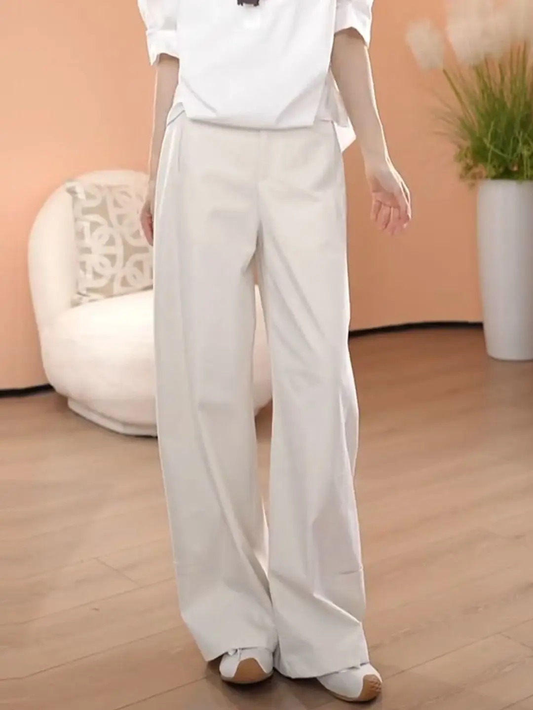 Elegant Drapey Wide Leg Pants Women's Casual Straight Cut Anti-Ballking High Waist Polyester Fiber Commute Suitable