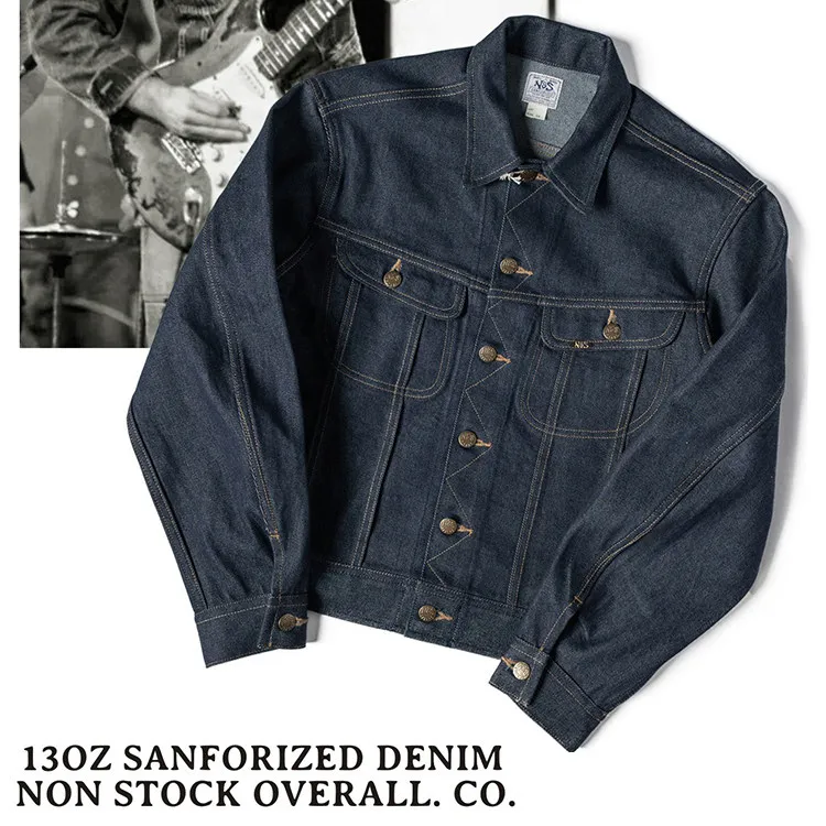 100% Cotton Washed Raw 13.5oz Shrink-to-Fit Denim 101J Cropped Denim Jacket for Men American Vintage Rider Jacket