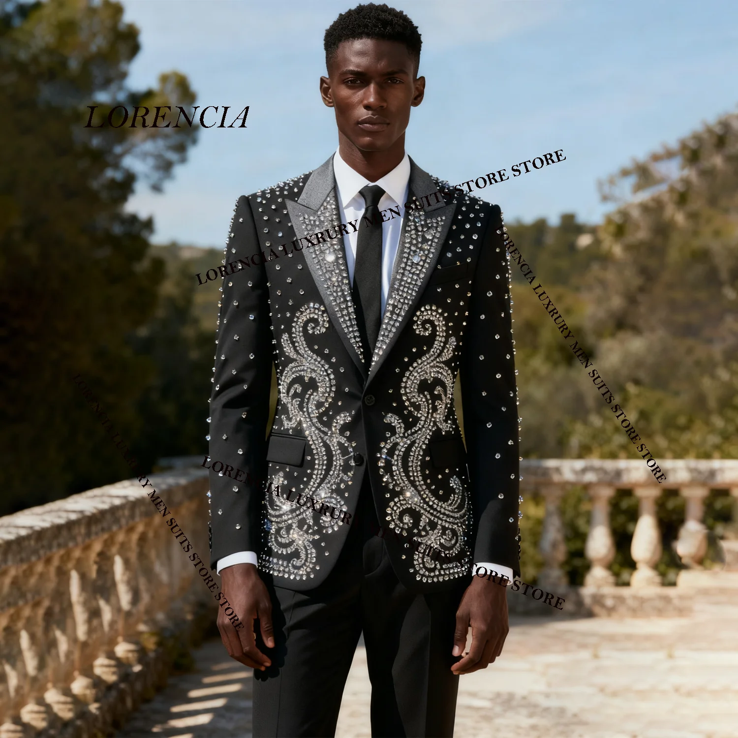 

Customized Exquisite Diamond Design Men Suits Peaked Lapel Wedding Tuxedos Slim Fit Ropa hombre 3 Pieces Sets Groom Male Blazers