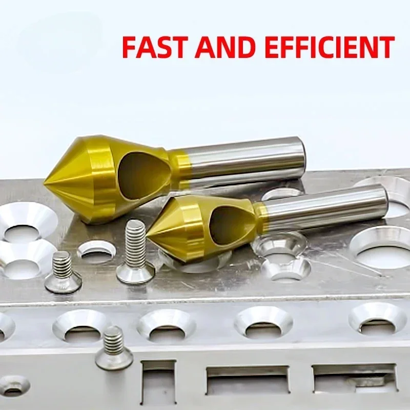 RIGTIP Titanium Coated 90 Degree Deburring Chamfering Countersink Bit for Metal Smooth Hole