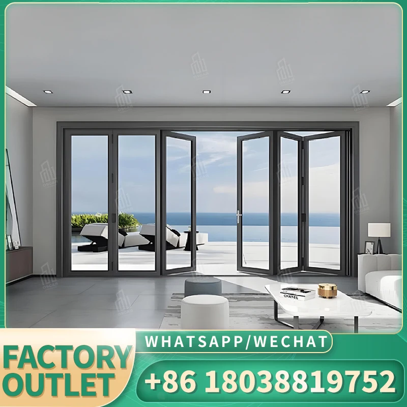 Exterior Double Glass Folding Door Aluminum Sliding Fold Doors Thermal Break Bifold Door