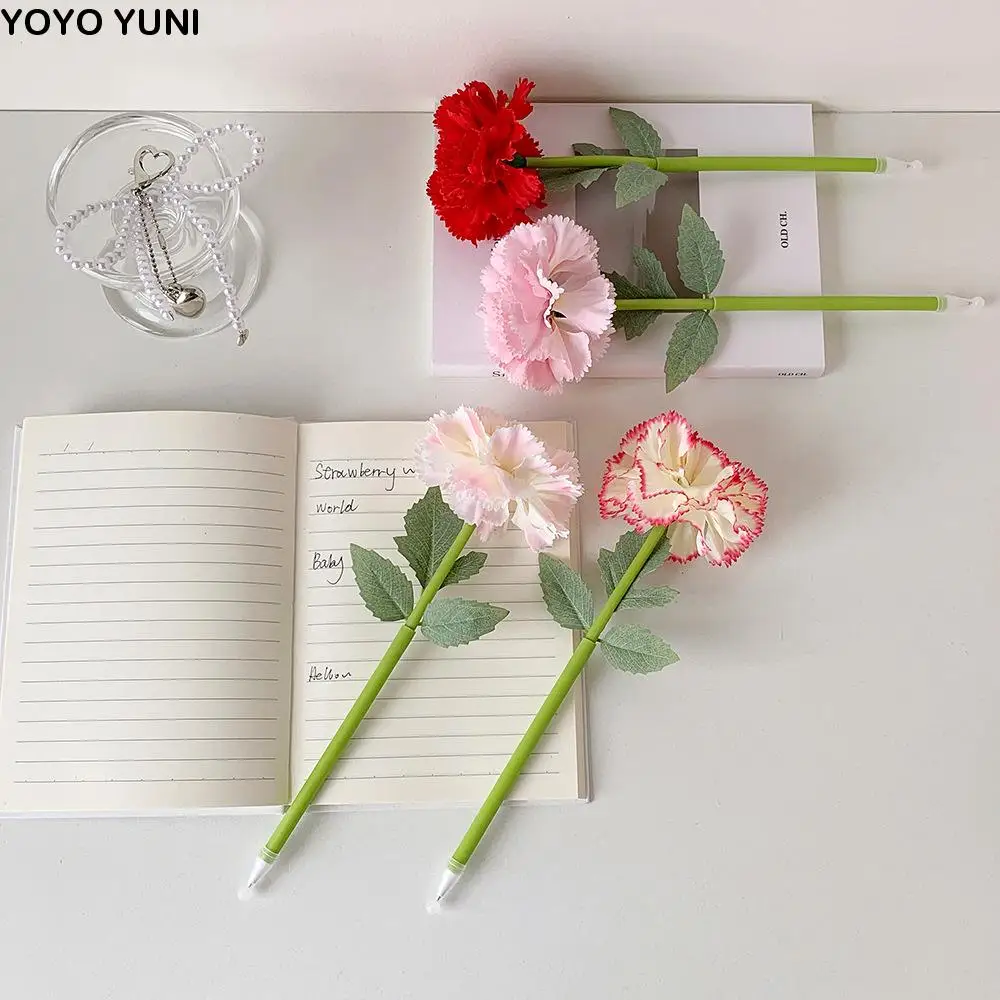 

4Pcs Artificial Flower Flower Ballpoint Pen Carnation Rose Writing Smoothly Neutral Gel Pens Decoration Sweet Signature Pen Lady
