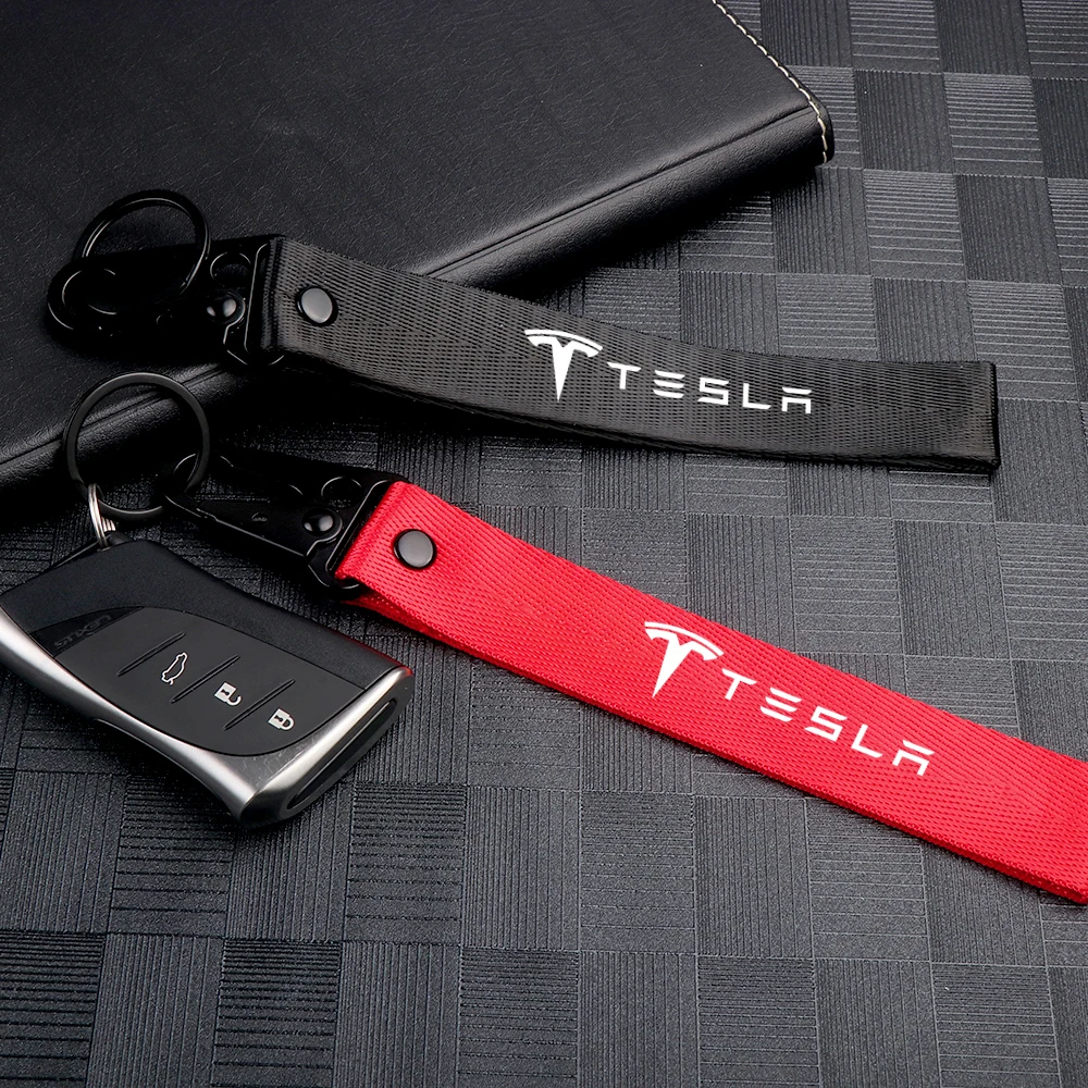 1Pcs Car Key Rings Ribbon Lanyard Auto Emblem Key Chain Key Holder For Tesla Model 3 Y S X 2021 Roadster Cybertruck Juguete WYE