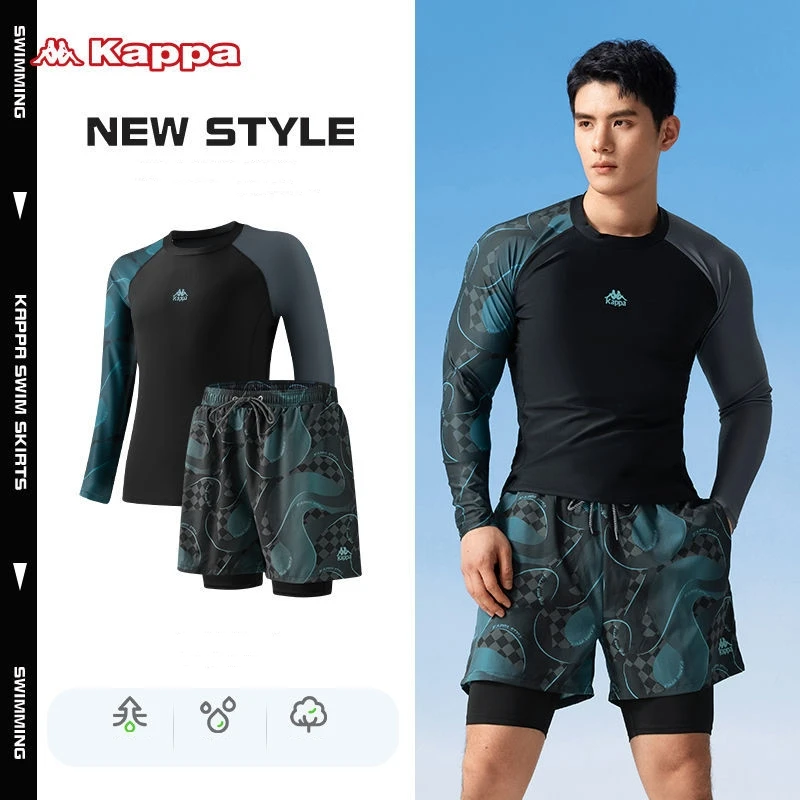 Kapaa Men Two Pieces Professional Outdoor Beach Surfing Swim Shirt Trunks Long Sleeve Quick Dry Water Sport Board Bathing Shorts