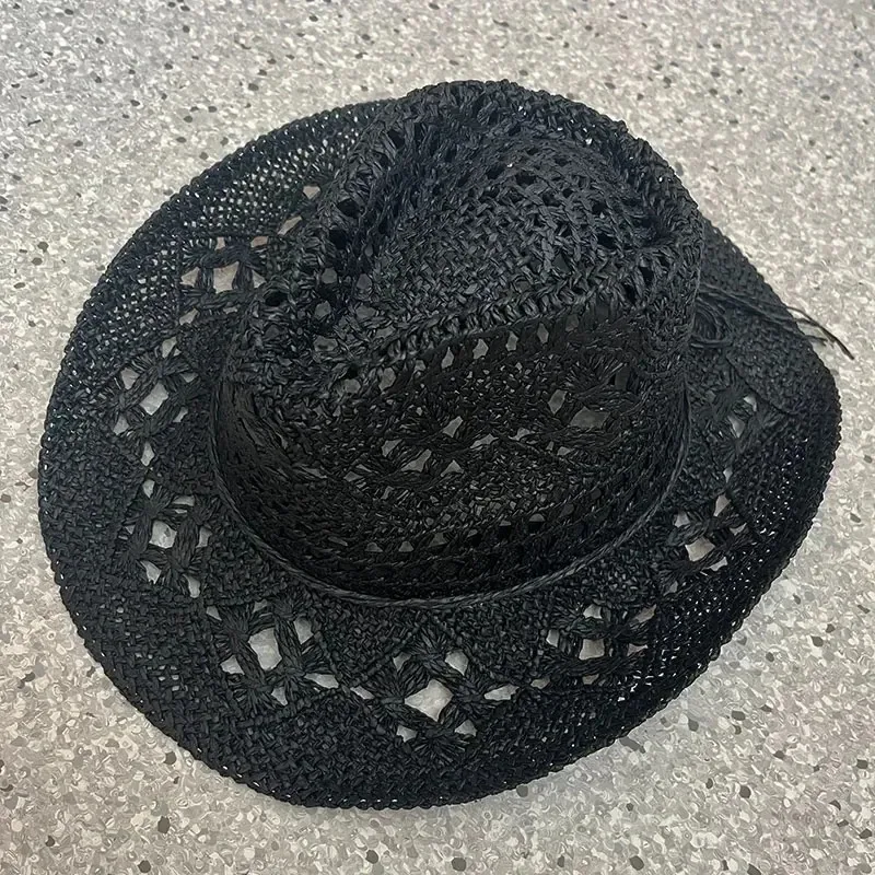 Vintage Sommer Strand Bohemian Strohhut mit Muscheln für Damen und Herren, Western Cowboyhüte mit Holzperlen, Ausgehöhlter Sonnenhut, Urlaubsmütze – Detail 18